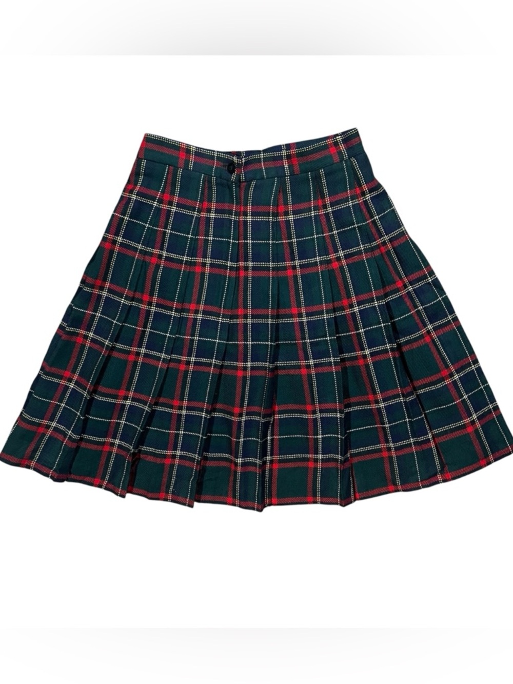 Vintage Talbots Green and Red Plaid Pleated Skirt made in USA